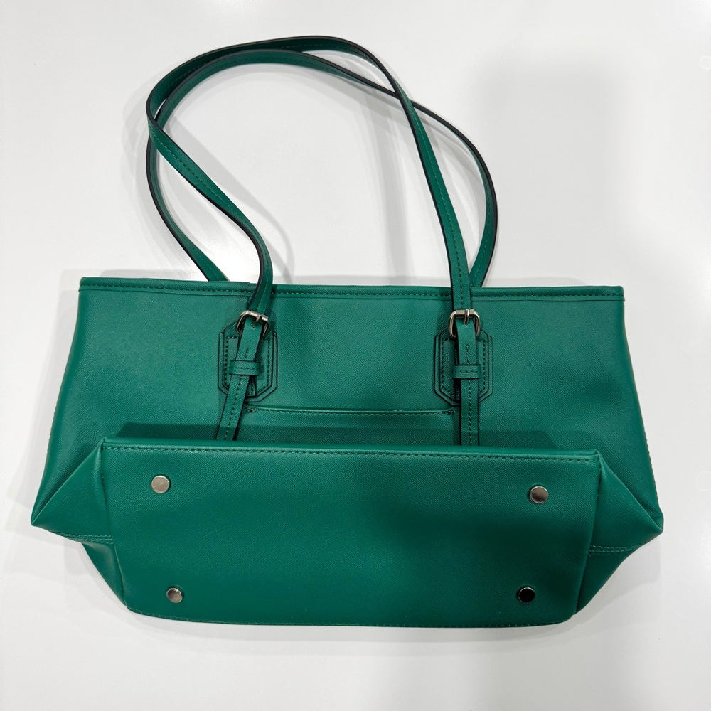 Dana Buchman Green Tote Purse Silver Hardware Zebra Interior Like New - Picture 3 of 5